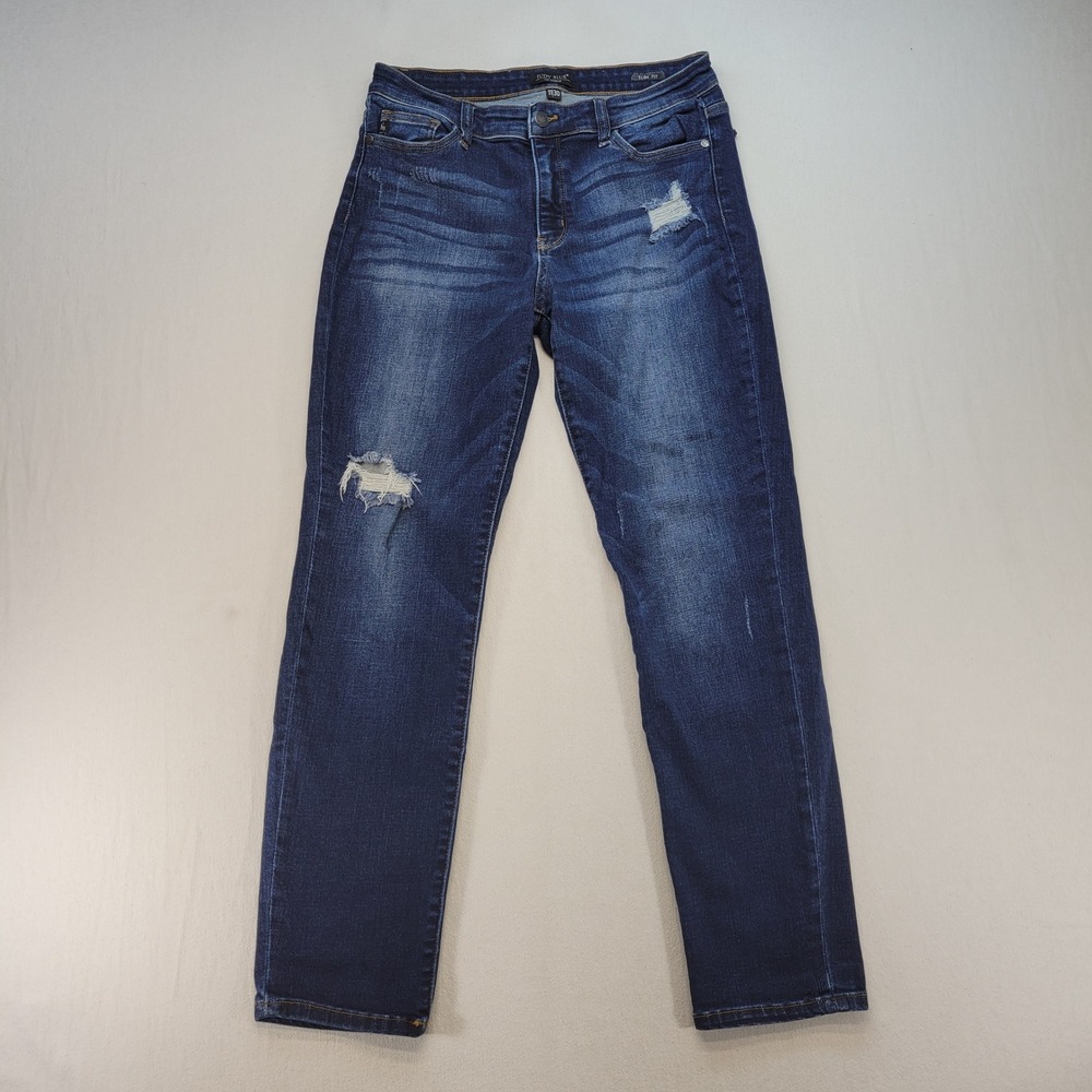 Judy Blue Slim Fit Jeans Womens 11/30 Blue Distressed Dark Wash Denim